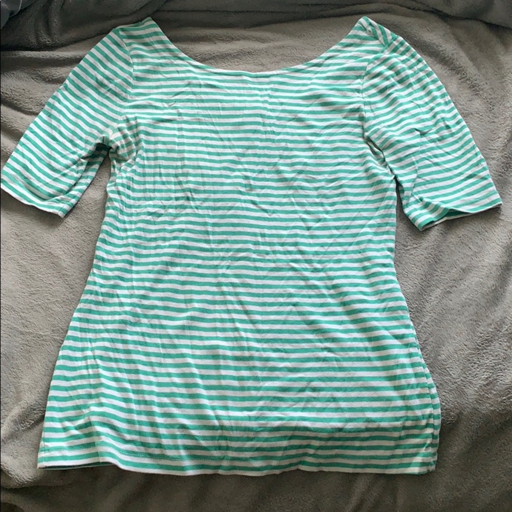 Banana Republic green and white striped shirt